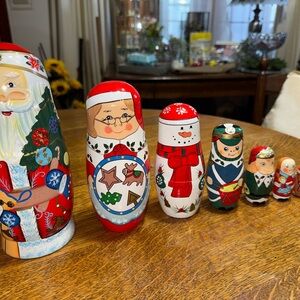 Christmas Wooden Nesting Dolls Set Santa and his helpers set of 8